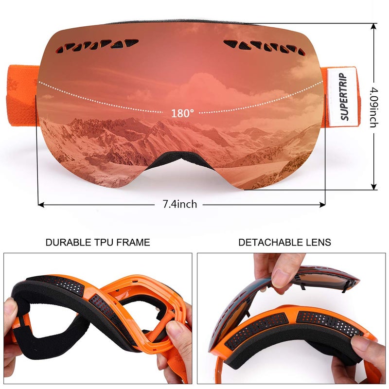 Supertrip Professional Ski Goggles for Men and Women Double Lens Anti-Fog Big Spherical Skiing Unisex Multicolor Snow Goggles - Image 5